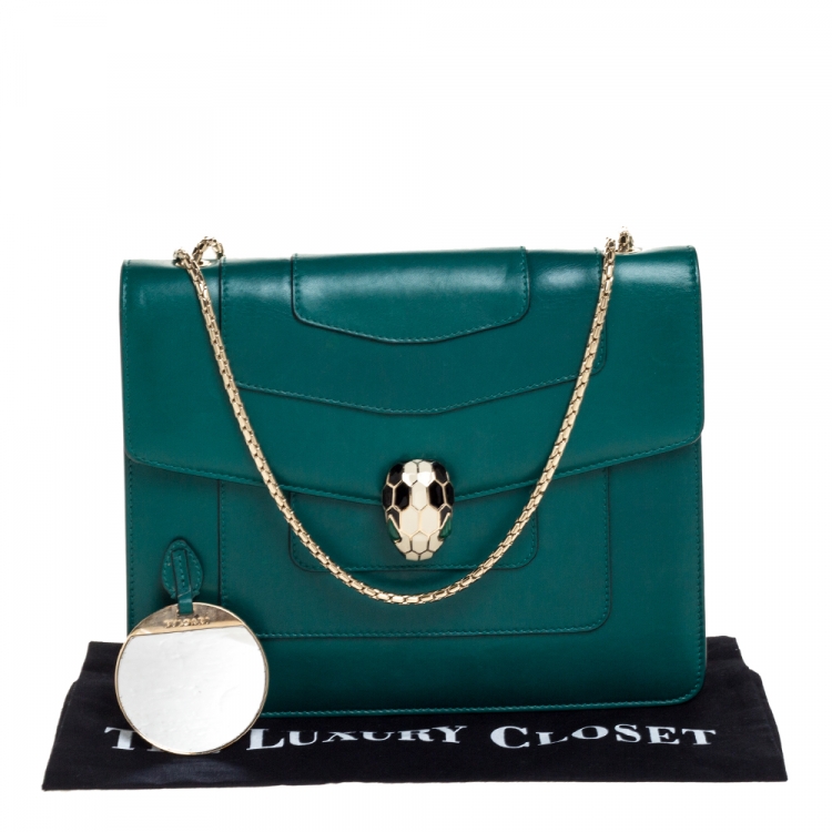 Pre Owned Bvlgari Green Leather Serpenti Forever Shoulder Bag