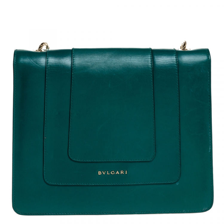 Pre Owned Bvlgari Green Leather Serpenti Forever Shoulder Bag
