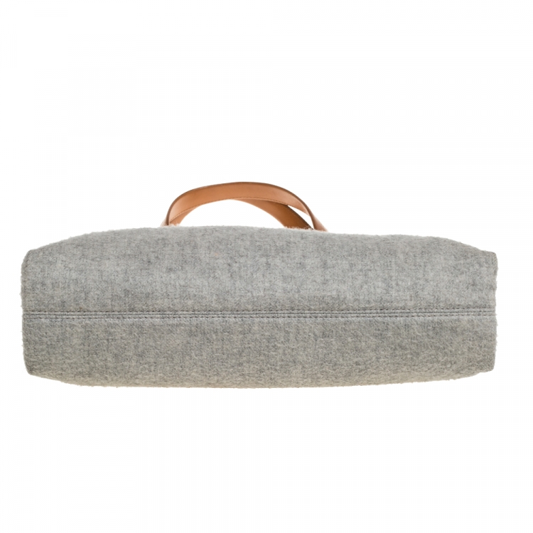 Pre Owned Bvlgari Grey/Tan Wool and Leather Shoulder Bag
