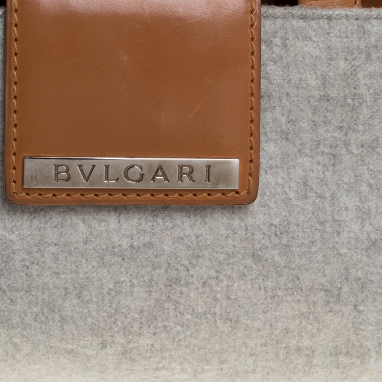 Pre Owned Bvlgari Grey/Tan Wool and Leather Shoulder Bag