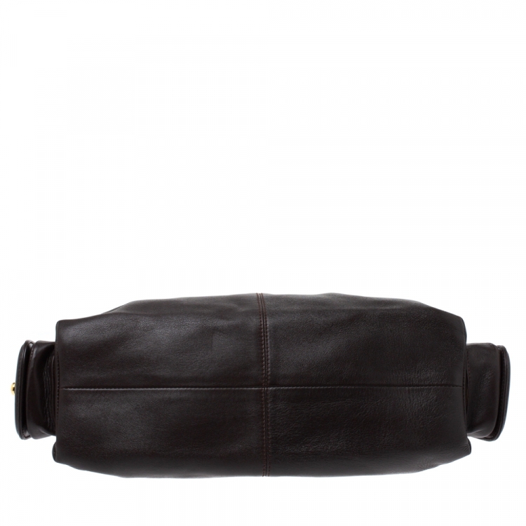 Pre Owned Bvlgari Dark Brown Leather Leoni Zip Satchel
