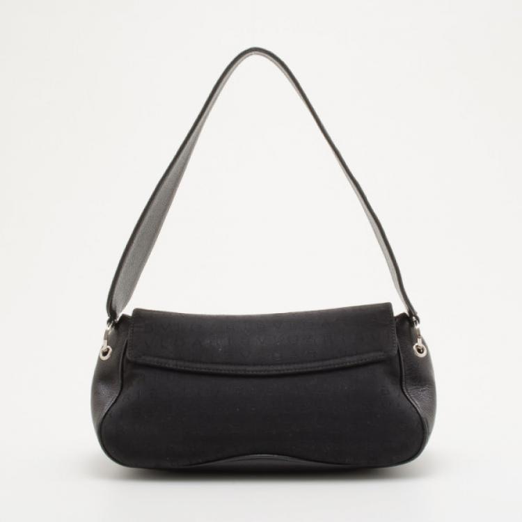 Pre Owned Bvlgari Black Canvas & Leather Monogram Shoulder Bag