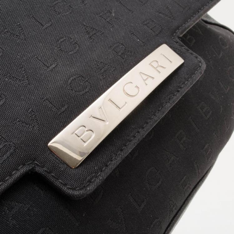 Pre Owned Bvlgari Black Canvas & Leather Monogram Shoulder Bag