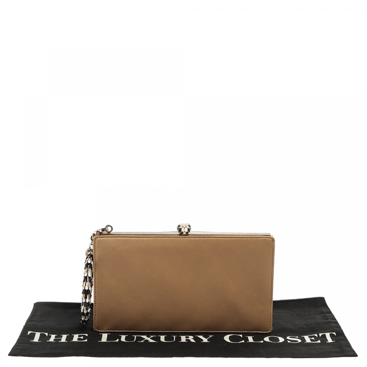 Pre Owned Bvlgari Beige Satin Serpente Bangle Clutch