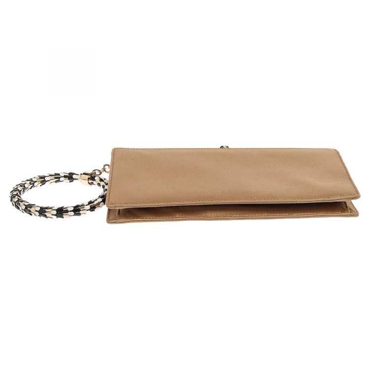 Pre Owned Bvlgari Beige Satin Serpente Bangle Clutch