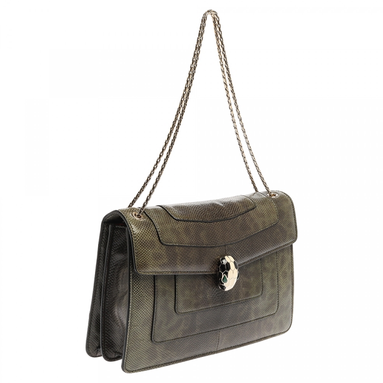Pre Owned Bvlgari Green Lizard Medium Serpenti Forever Shoulder Bag 