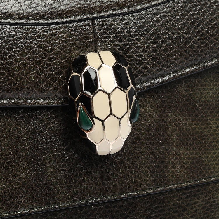 Pre Owned Bvlgari Green Lizard Medium Serpenti Forever Shoulder Bag 