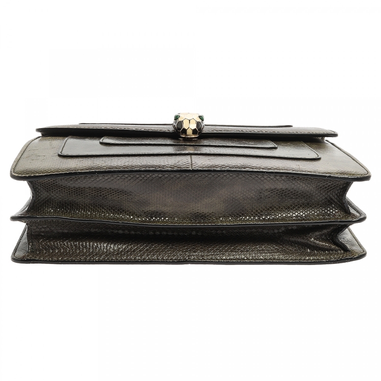 Pre Owned Bvlgari Green Lizard Medium Serpenti Forever Shoulder Bag 