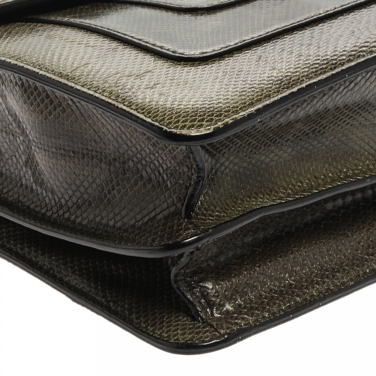 Pre Owned Bvlgari Green Lizard Medium Serpenti Forever Shoulder Bag 