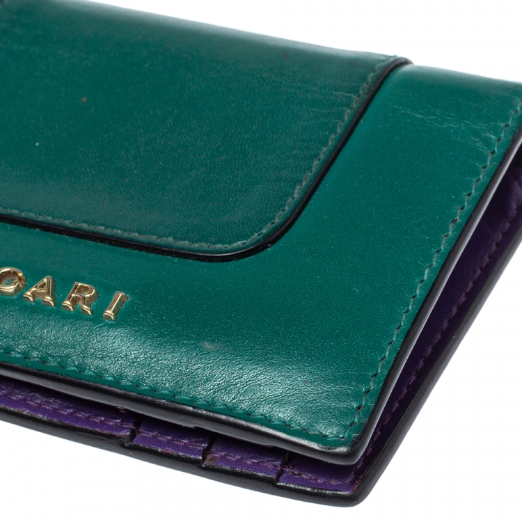 Pre Owned Bvlgari Green Leather Serpenti Forever Bifold Card Holder