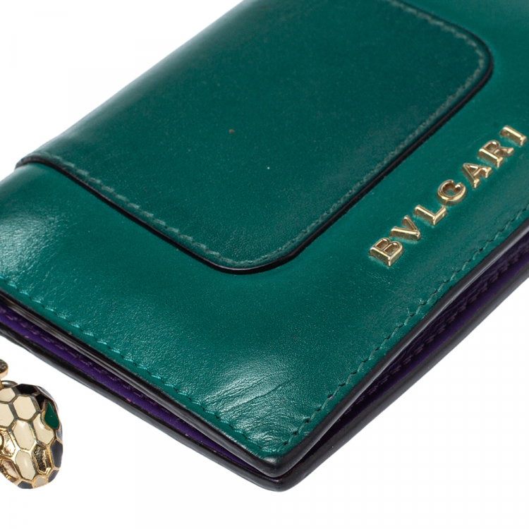 Pre Owned Bvlgari Green Leather Serpenti Forever Bifold Card Holder