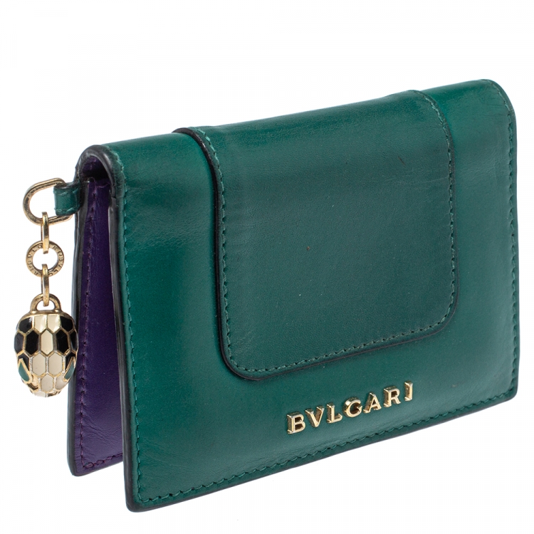 Pre Owned Bvlgari Green Leather Serpenti Forever Bifold Card Holder