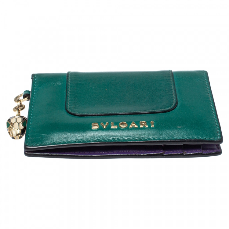 Pre Owned Bvlgari Green Leather Serpenti Forever Bifold Card Holder