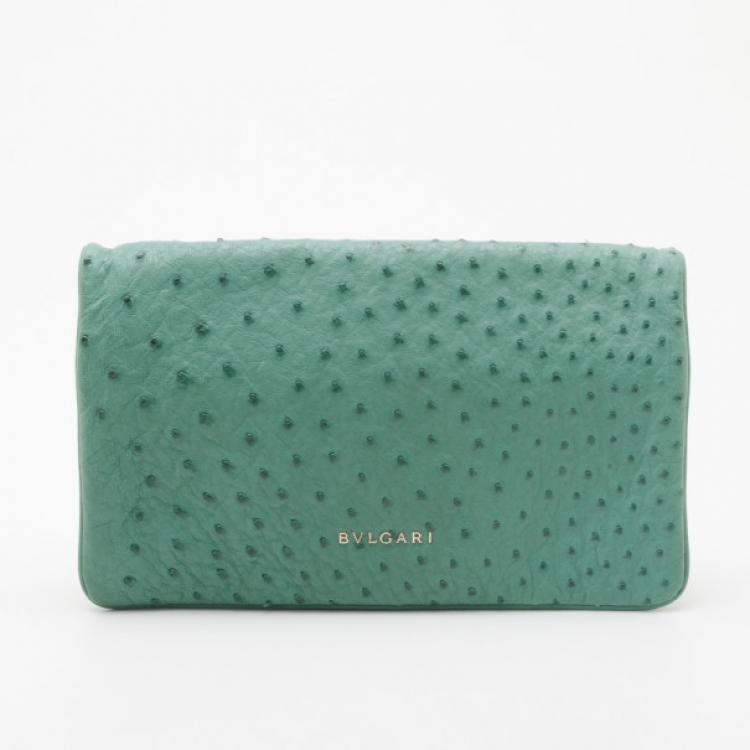 Pre Owned Bvlgari Jade Green Ostrich Clutch Bag
