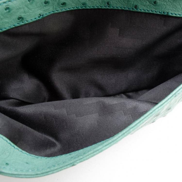 Pre Owned Bvlgari Jade Green Ostrich Clutch Bag