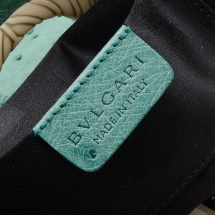 Pre Owned Bvlgari Jade Green Ostrich Clutch Bag