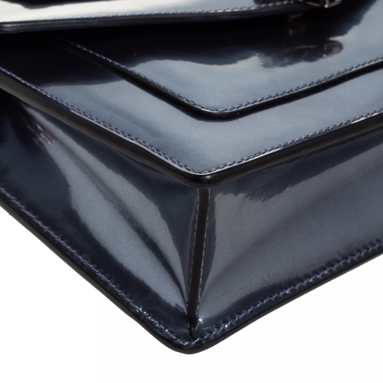 Pre Owned Bvlgari Metallic Grey Patent Leather Serpenti Forever Wallet on Chain