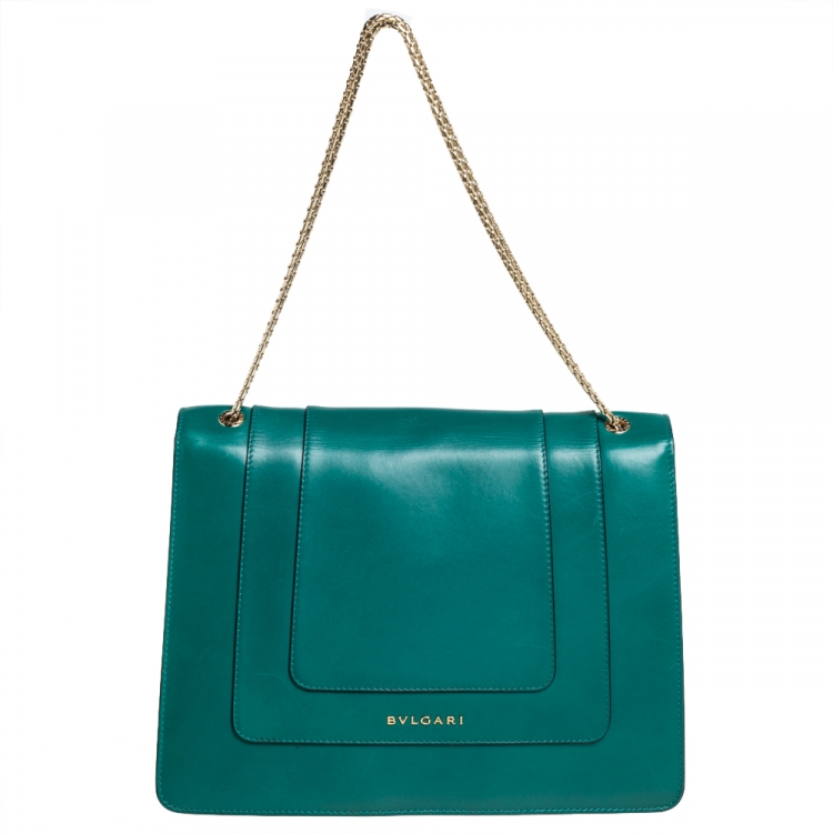 Pre Owned Bvlgari Green Leather Large Serpenti Forever Shoulder Bag