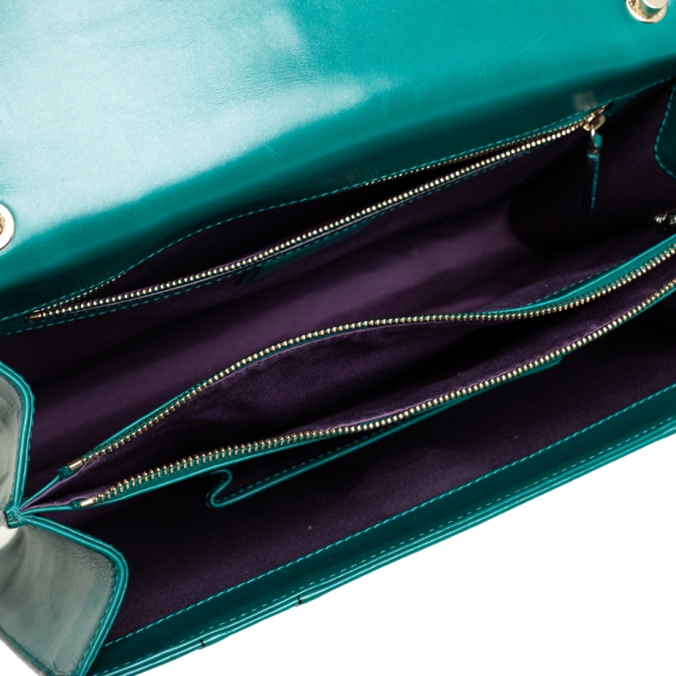 Pre Owned Bvlgari Green Leather Large Serpenti Forever Shoulder Bag