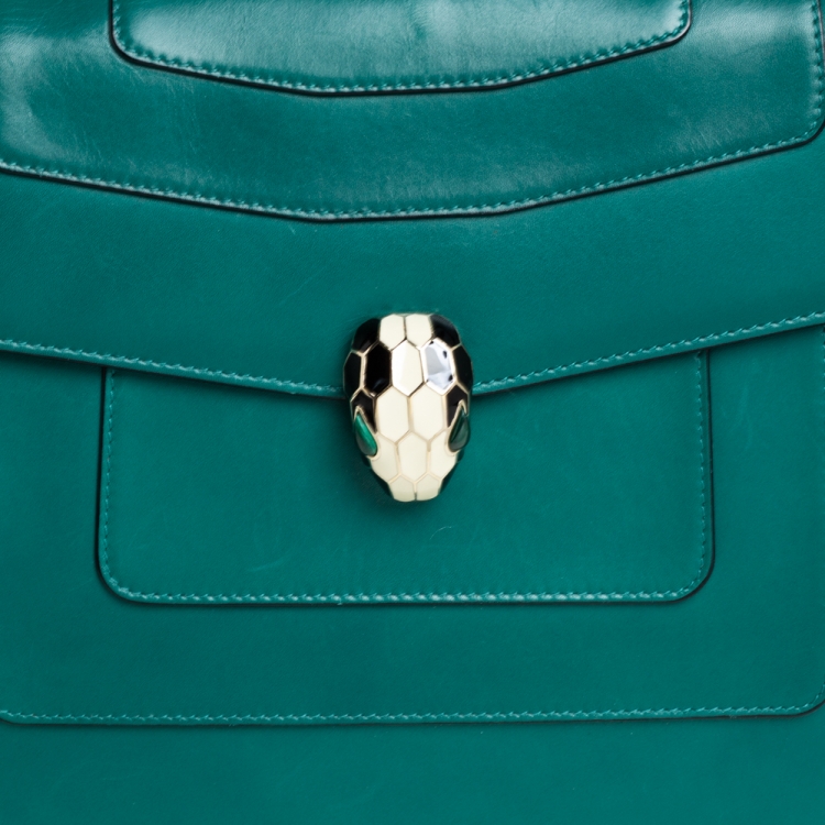 Pre Owned Bvlgari Green Leather Large Serpenti Forever Shoulder Bag