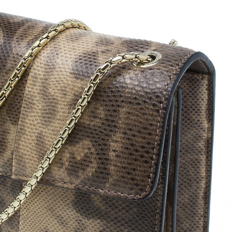 Pre Owned Bvlgari Brown/Beige Python Medium Serpenti Flap Shoulder Bag