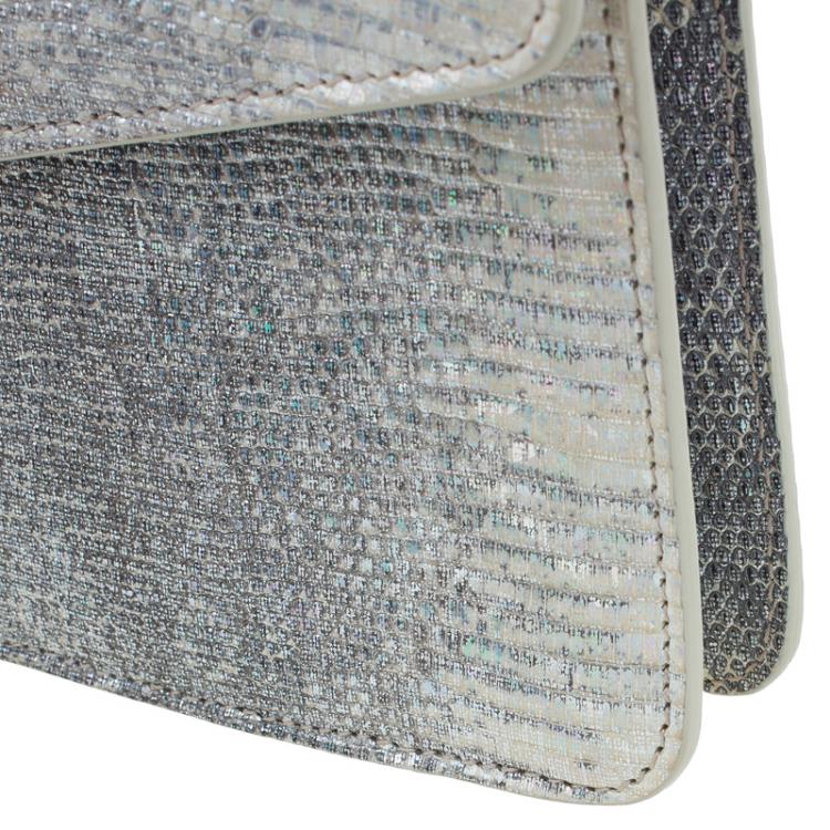 Pre Owned Bvlgari Metallic Grey Lizard Serpenti Flap Clutch