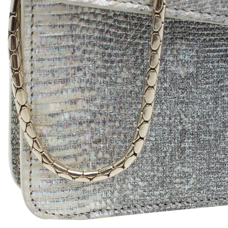 Pre Owned Bvlgari Metallic Grey Lizard Serpenti Flap Clutch