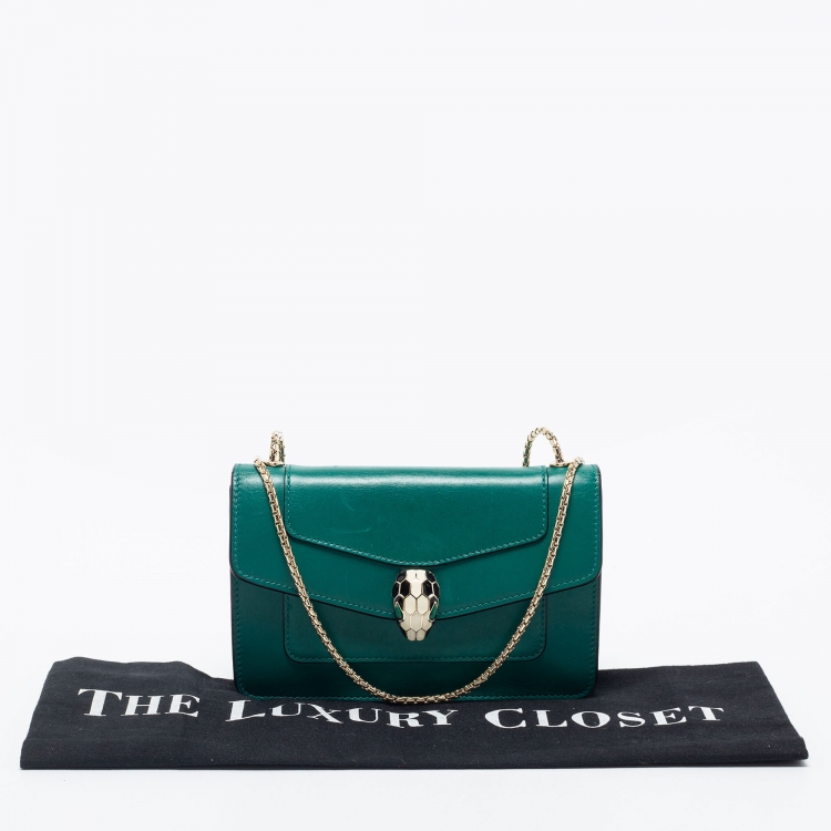 Pre Owned Bvlgari Green Leather Mini Serpenti Forever Crossbody Bag