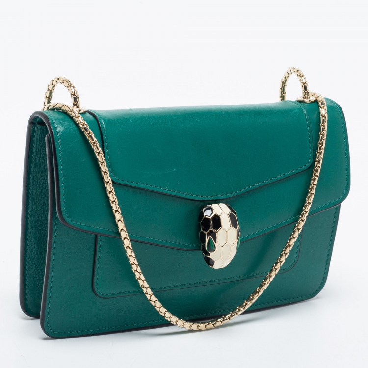 Pre Owned Bvlgari Green Leather Mini Serpenti Forever Crossbody Bag