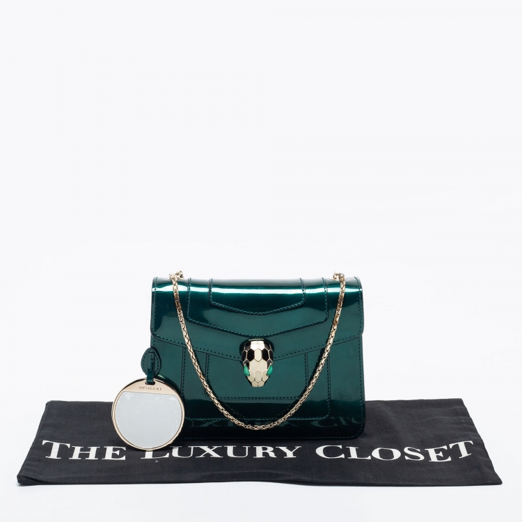 Pre Owned Bvlgari Green Patent Leather  Serpenti Forever Crossbody Bag