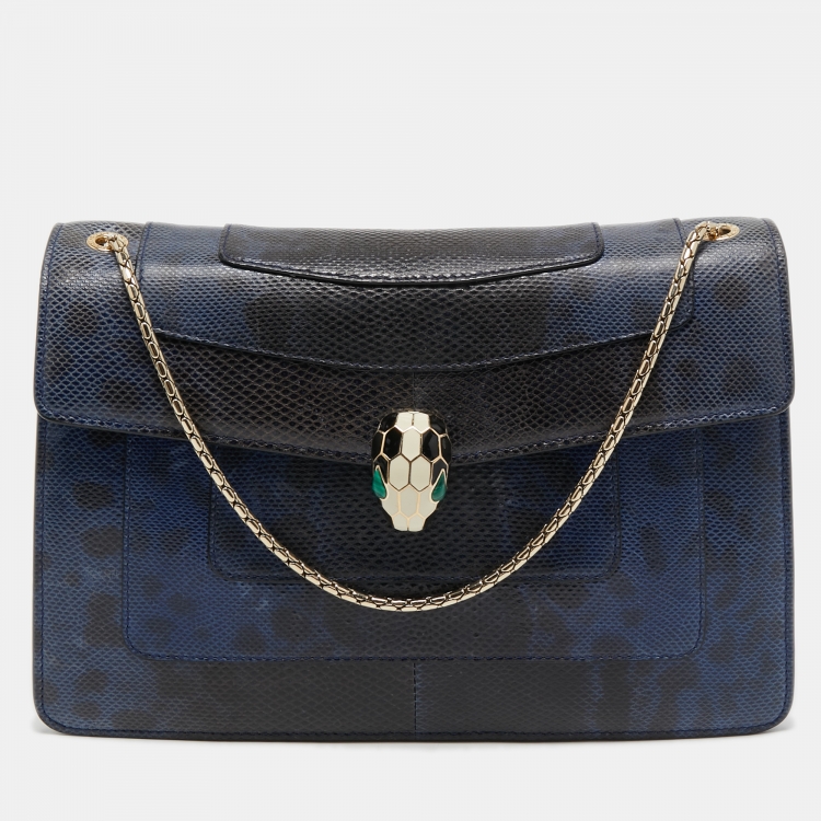 Pre Owned Bvlgari Navy Blue/Black Karung Serpenti Forever Shoulder Bag