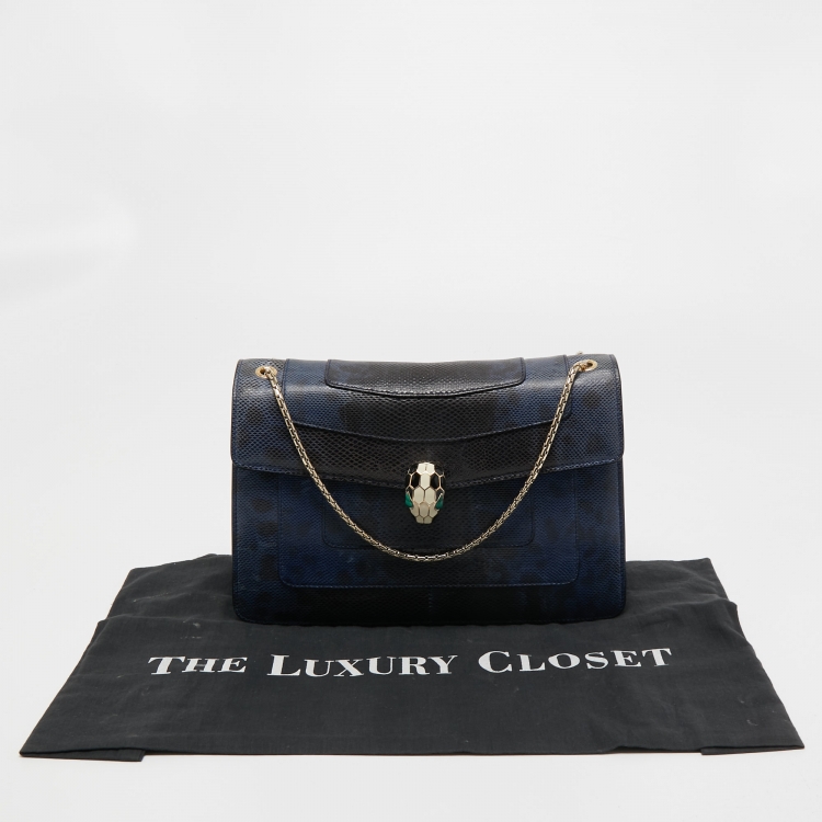Pre Owned Bvlgari Navy Blue/Black Karung Serpenti Forever Shoulder Bag