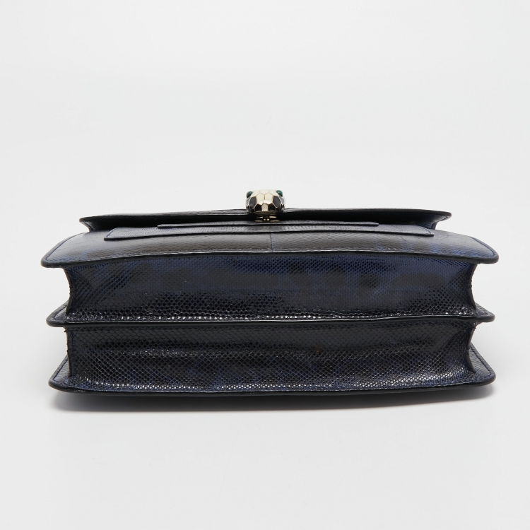 Pre Owned Bvlgari Navy Blue/Black Karung Serpenti Forever Shoulder Bag