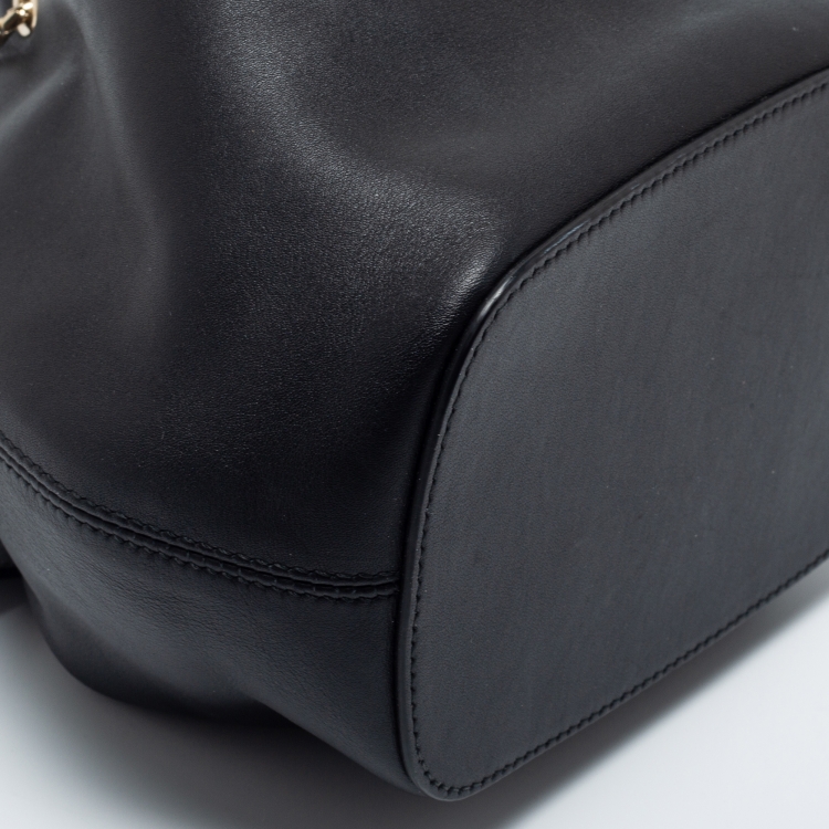 Pre Owned Bvlgari Black Leather Serpenti Forever Drawstring Bucket Bag