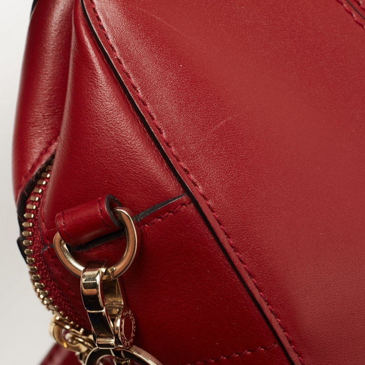 Pre Owned Bvlgari Red Leather Serpenti Scaglie Boston Bag