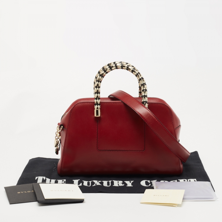 Pre Owned Bvlgari Red Leather Serpenti Scaglie Boston Bag