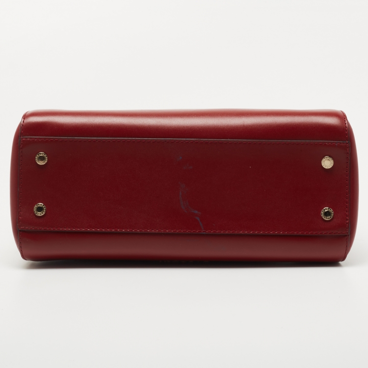 Pre Owned Bvlgari Red Leather Serpenti Scaglie Boston Bag