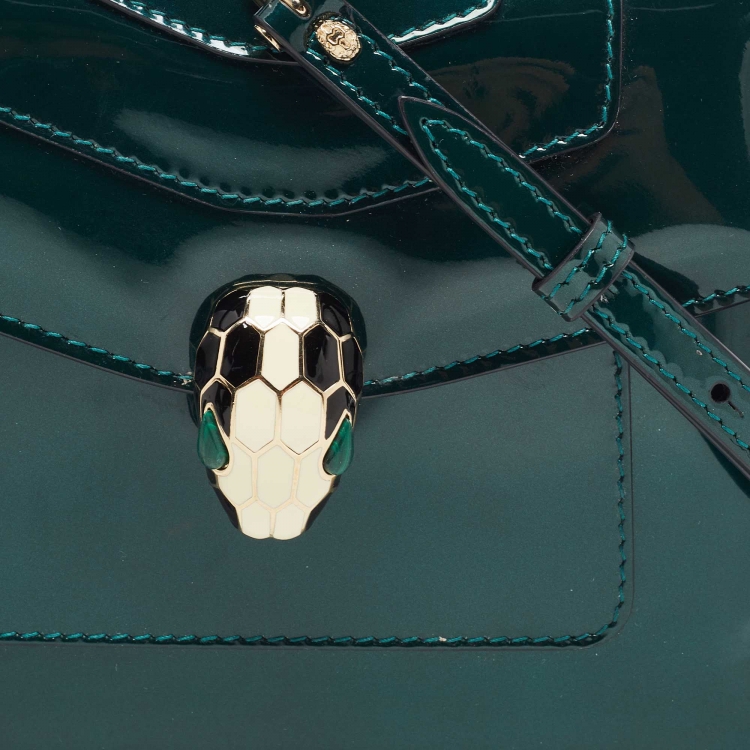 Pre Owned Bvlgari Emerald Green Patent Leather Serpenti Forever Top Handle Bag
