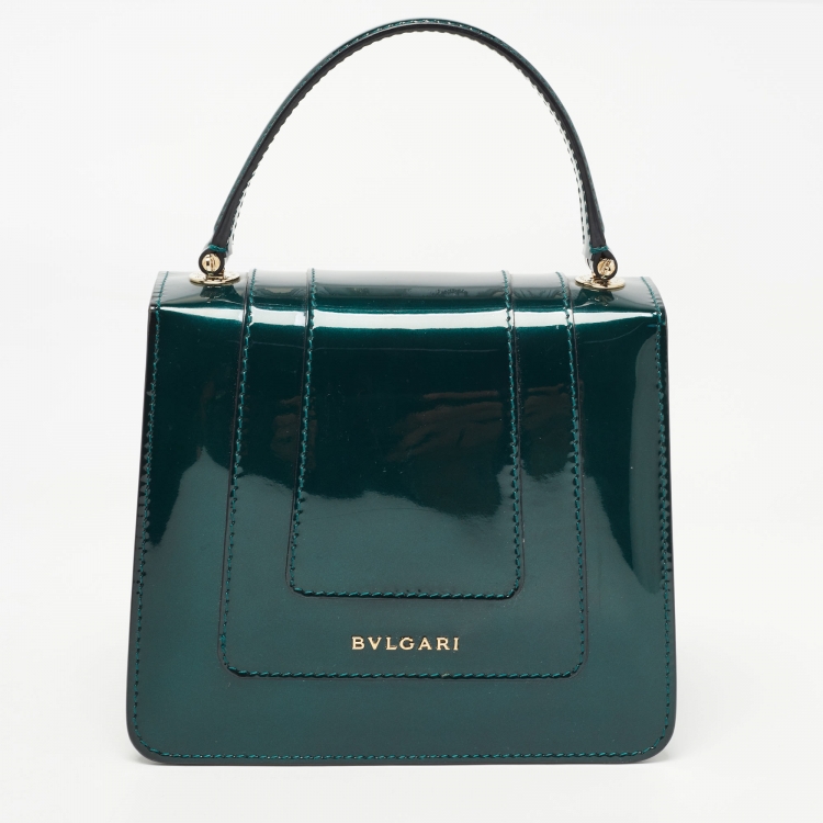 Pre Owned Bvlgari Emerald Green Patent Leather Serpenti Forever Top Handle Bag