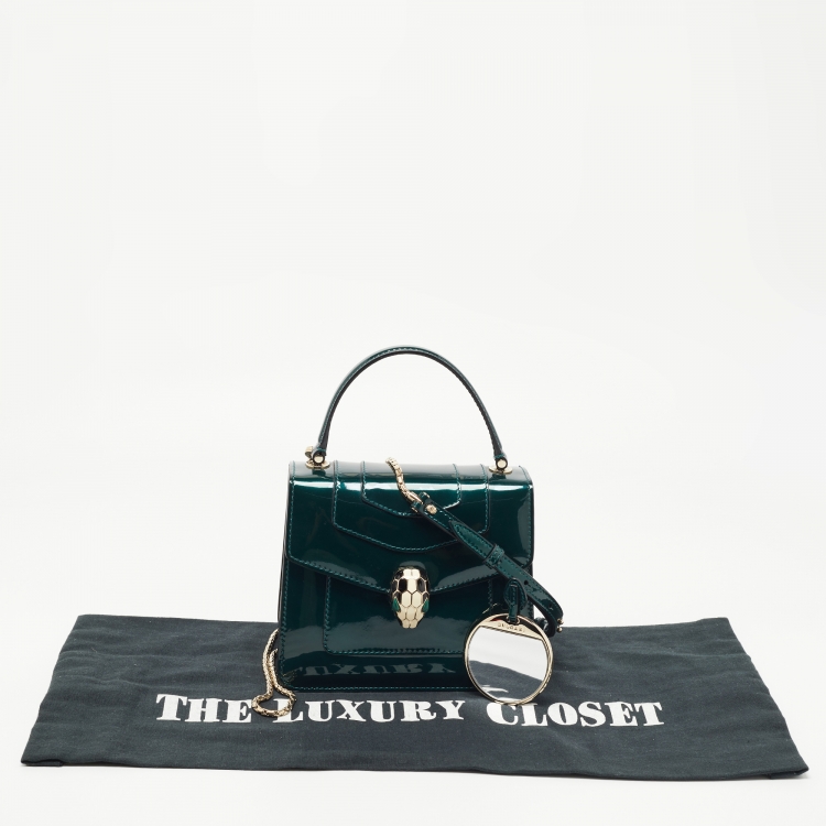 Pre Owned Bvlgari Emerald Green Patent Leather Serpenti Forever Top Handle Bag