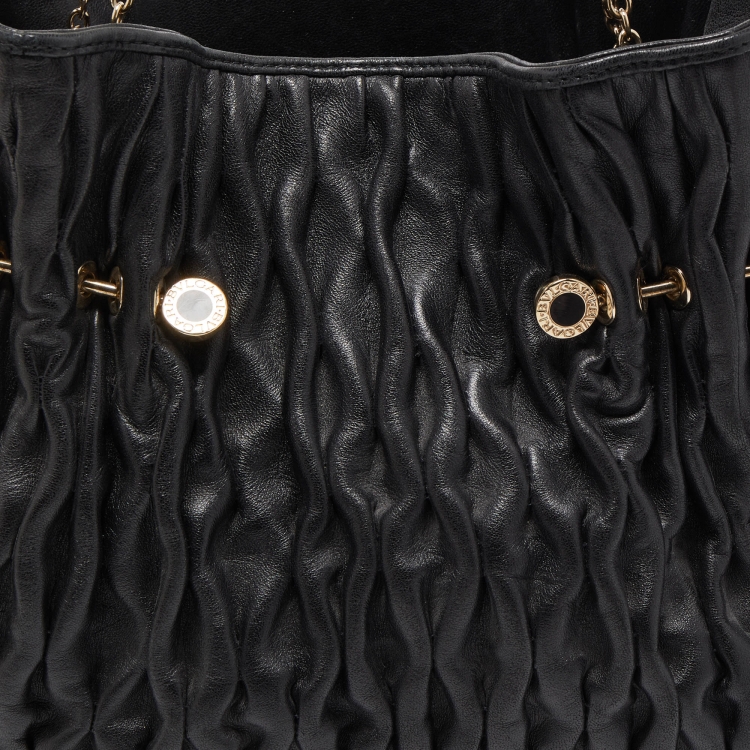 Pre Owned Bvlgari Black Leather Pleated Twit Tote