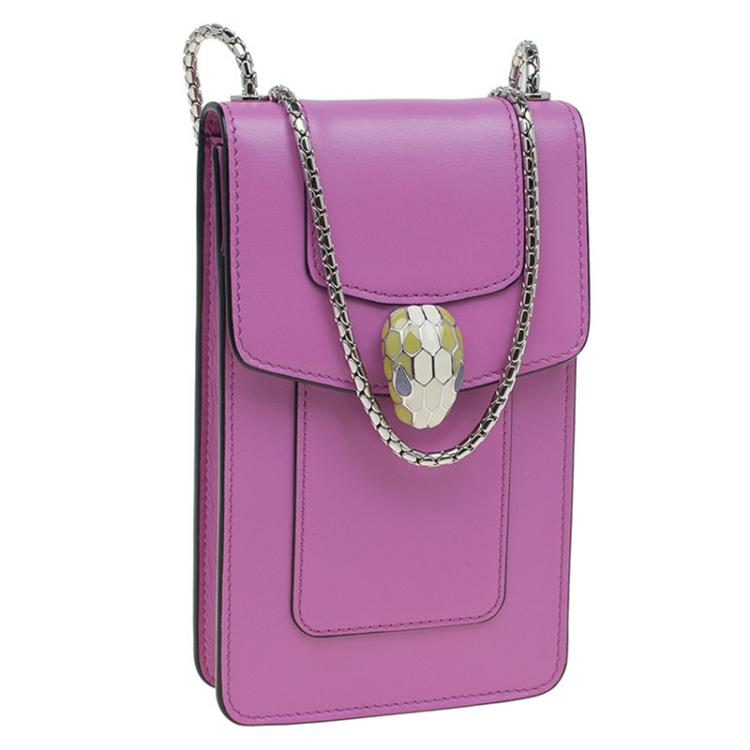 Pre Owned Bvlgari Pink Leather Serpenti Forever Vertical Chain Pochette