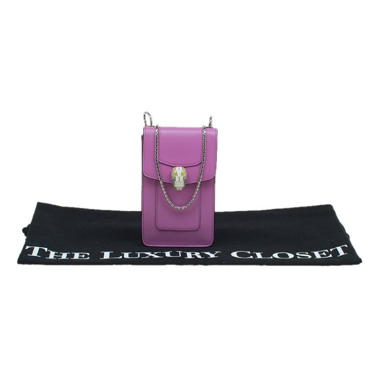 Pre Owned Bvlgari Pink Leather Serpenti Forever Vertical Chain Pochette