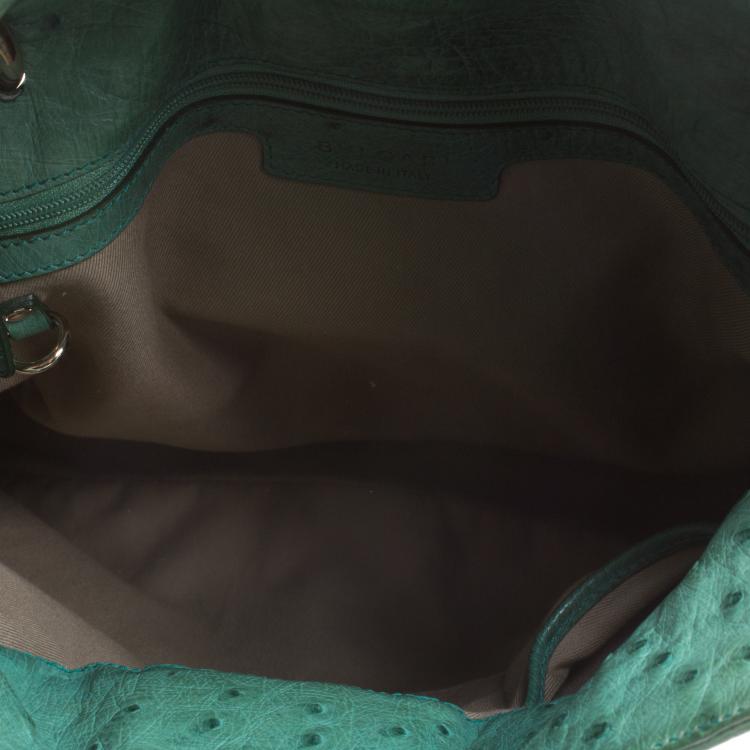 Pre Owned Bvlgari Green Ostrich Skin Leoni Shoulder Bag