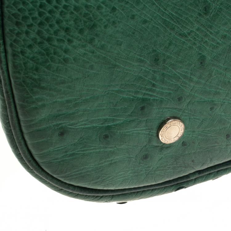 Pre Owned Bvlgari Green Ostrich Skin Leoni Shoulder Bag