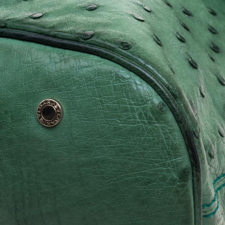 Pre Owned Bvlgari Green Ostrich Skin Leoni Shoulder Bag