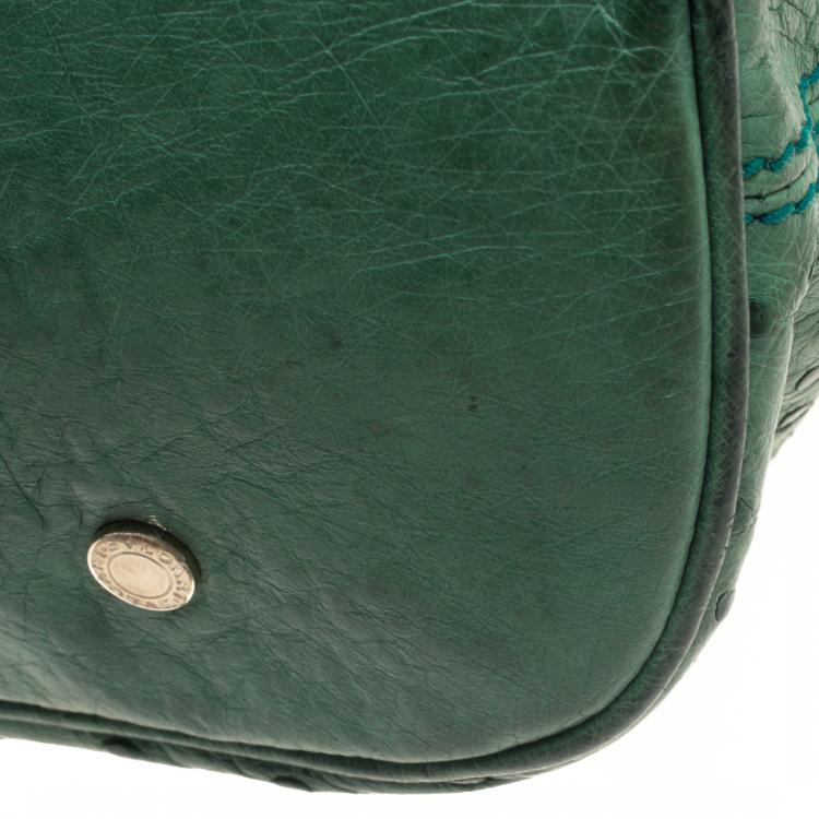 Pre Owned Bvlgari Green Ostrich Skin Leoni Shoulder Bag
