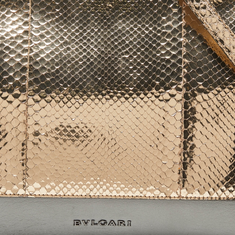 Pre Owned Bvlgari Gold/Grey Python and Leather Serpenti Scaglie Tote