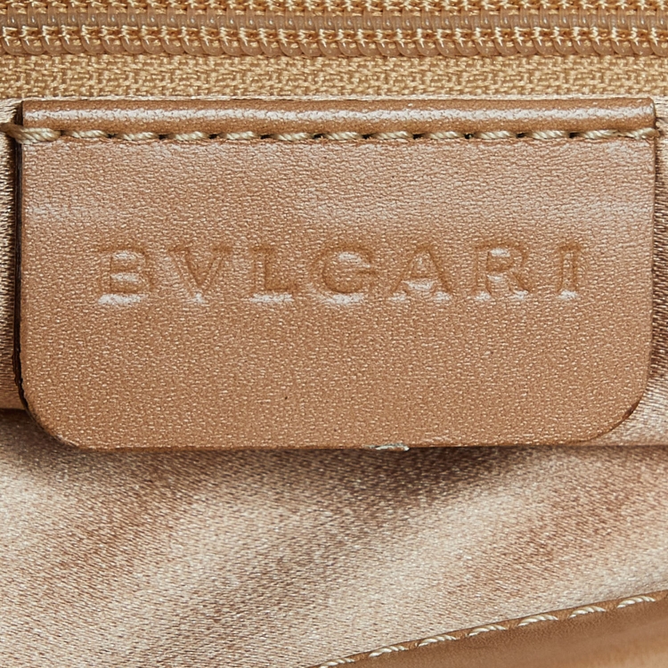 Pre Owned Bvlgari Beige Signature Canvas and Leather Tote 