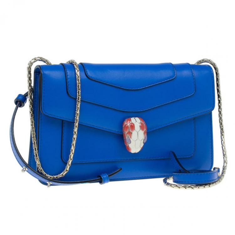 Pre Owned Bvlgari Blue Calfskin Leather Small Serpenti Forever Shoulder Bag